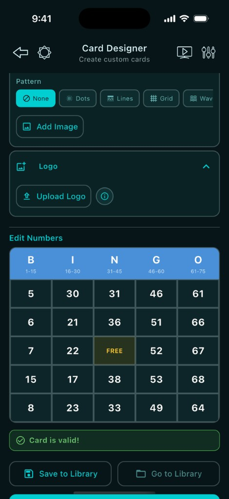 Pattern, logo & edit numbers